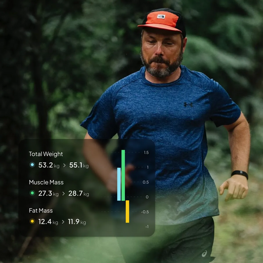 man running with graphic of metrics from Hume Health