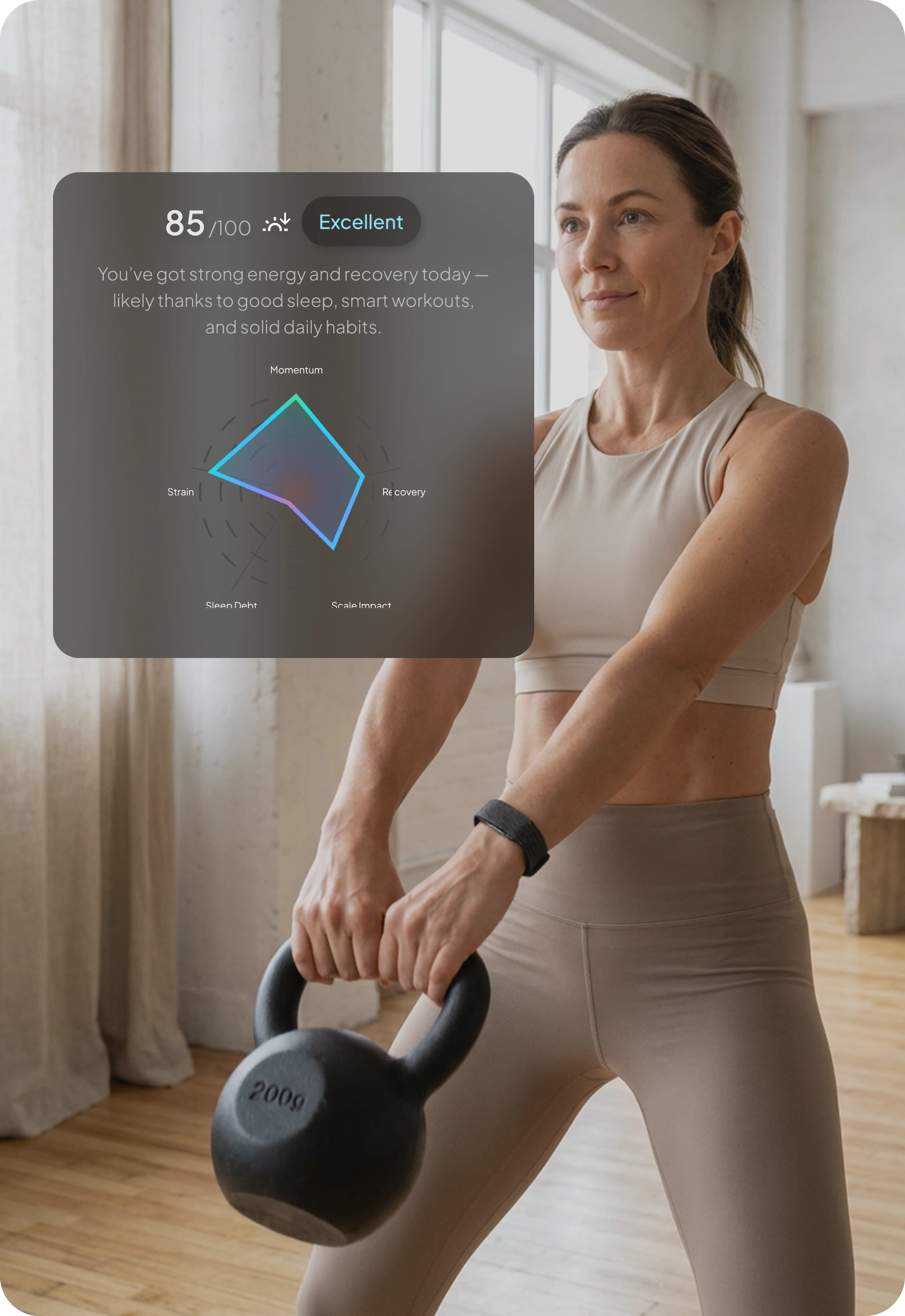 Hume Band 2.0 app dashboard showing metabolic capacity score