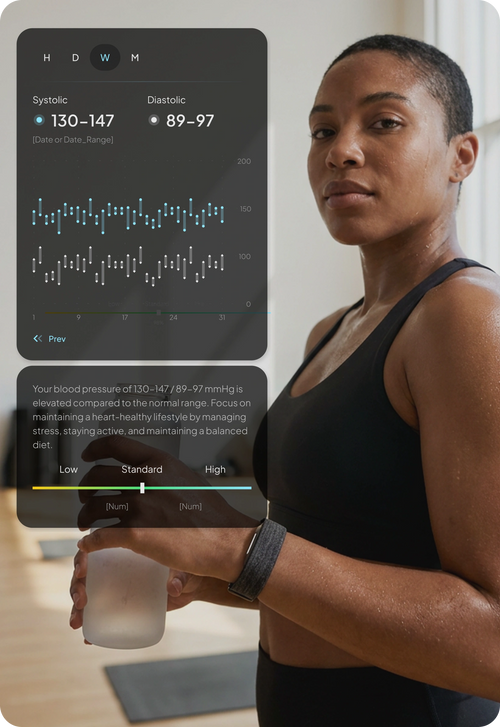 Official Hume app screenshot: blood pressure trend dashboard