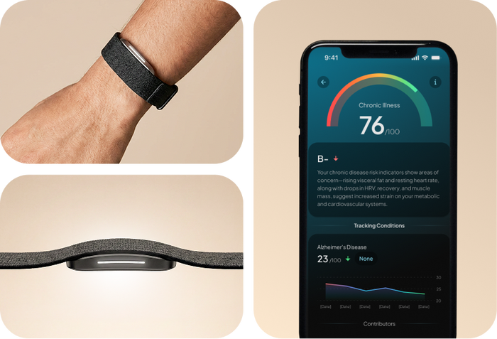 Hume Band 2.0 app showing personalized health risk score and action plan