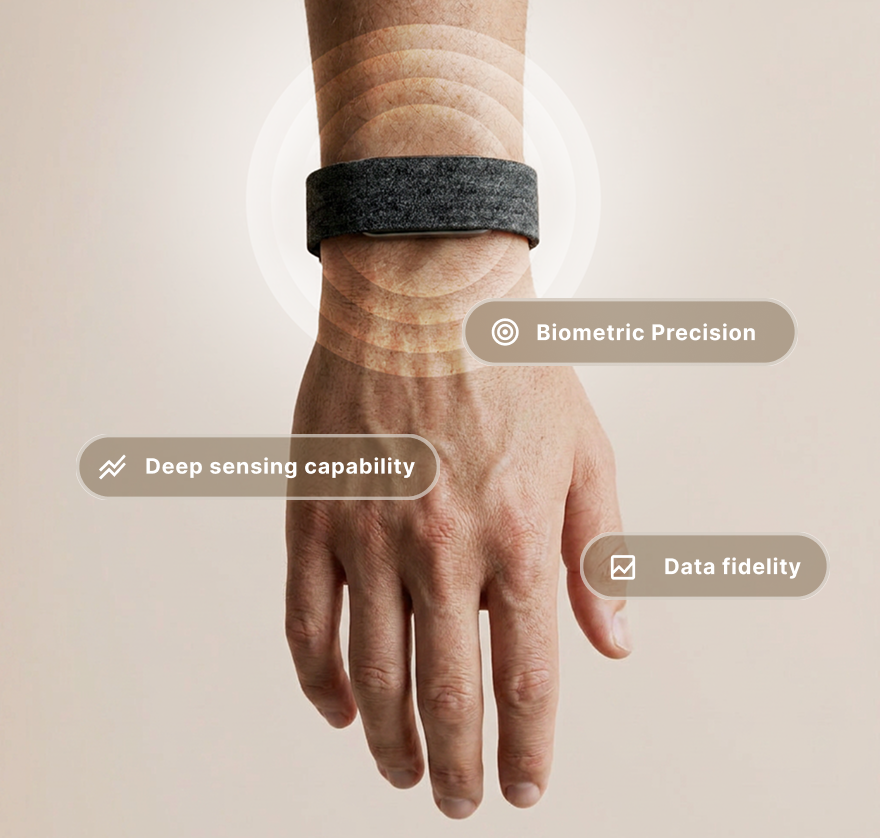 Macro close-up of Hume Band sensor accuracy, official photography
