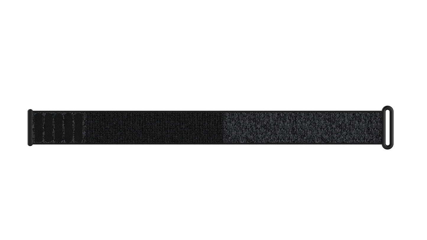 HumeWeave charcoal woven band for Hume Band 2.0 — back view showing the hook-and-loop fastening strip
